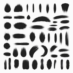 set of brush shapes vector on white background