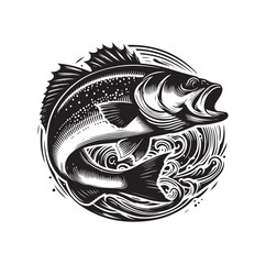 bass fish silhouette. fish illustration. jumping fish