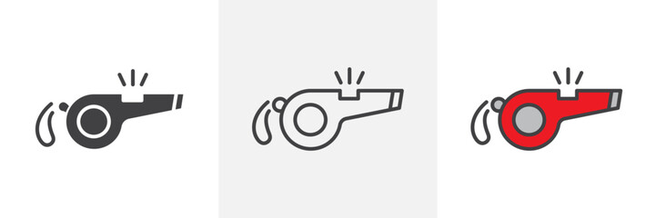Whistle graphics. Soccer or football match referee whistle vector. Trainer coach blow whistle symbol.