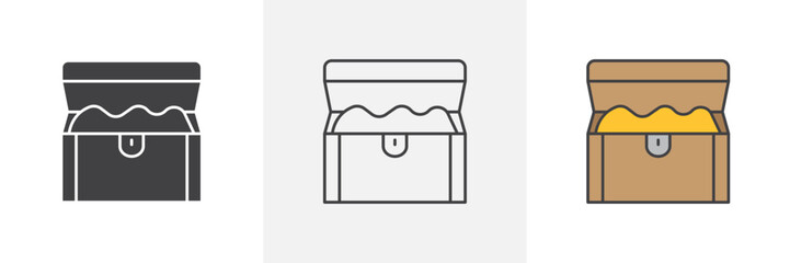 Treasure chest graphics. Money chest box vector.