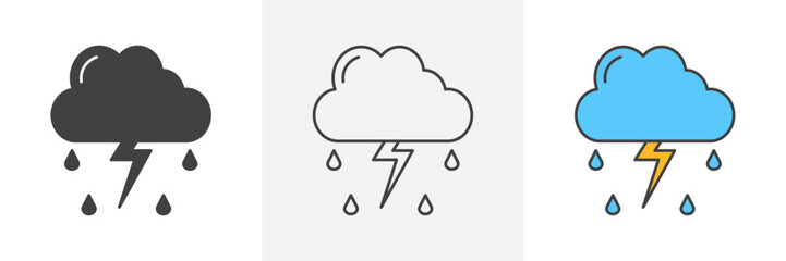 Thunderstorm graphics. Lightning thunder vector. Cloud with thunderbolt symbol.