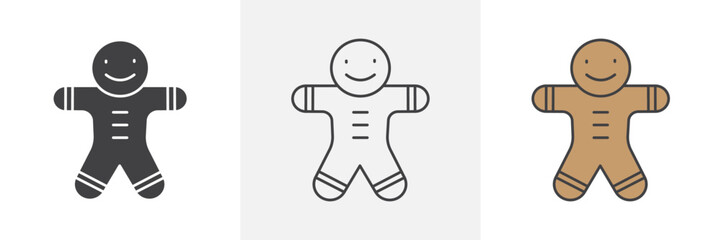 Gingerbread man graphics. Christmas man shape cookie vector.
