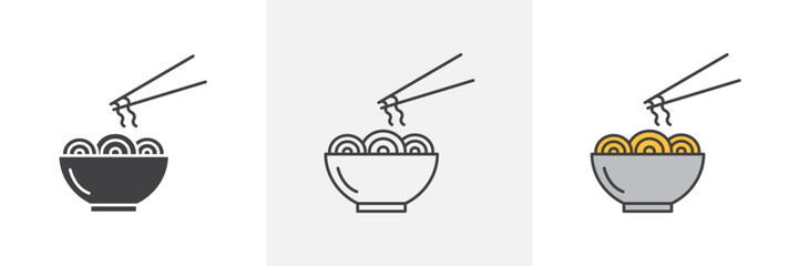 Noodles graphics. Chinese spaghetti vector. Korean jajangmyeon noodles symbol.