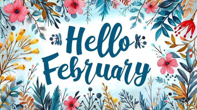 hello february february text flower decoration february illustration