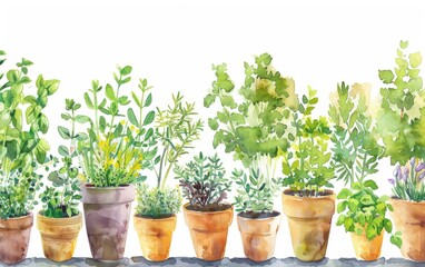 Create a vibrant watercolor illustration of a Vertical Garden with Herbs and Spices, showcasing fresh, aromatic ingredients growing in harmony