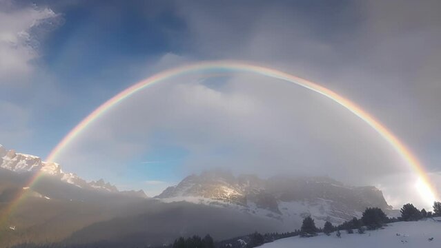 A mystically enchanting sight a moonbow forms in the sky its pastel hues blending together like a dream.
