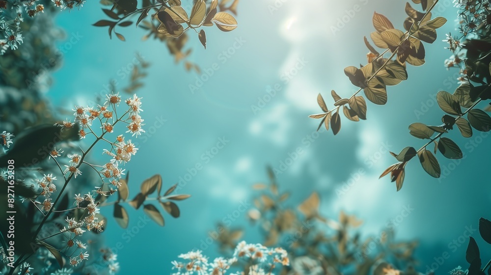 Poster aesthetic and beautiful minimalism background featuring nature-based elements, showcasing a serene a
