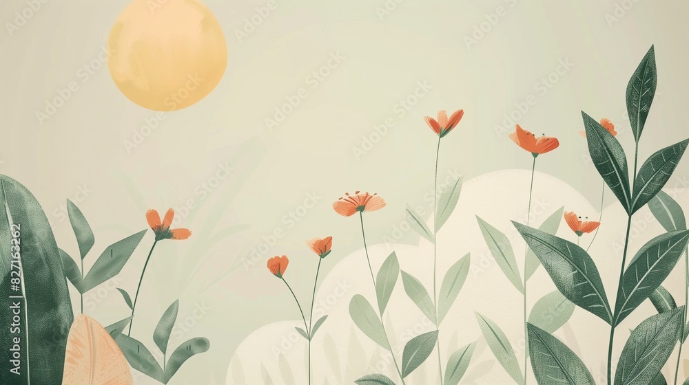 Poster aesthetic and beautiful minimalism background featuring nature-based elements, showcasing a serene a