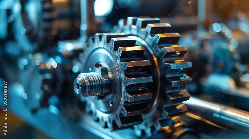Aufkleber a close up of a bunch of gears with one of them being yellow. the gears are all different sizes and 