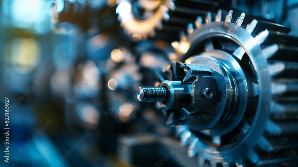 Aufkleber a close up of a bunch of gears with one of them being yellow. the gears are all different sizes and 