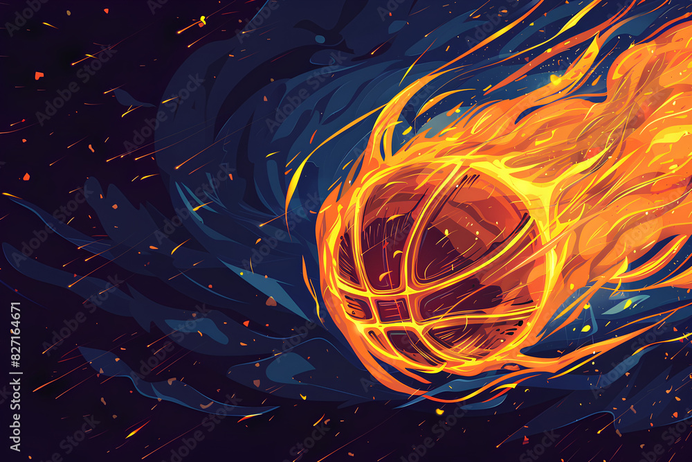 Wall mural fiery basketball, black background