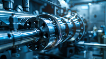 Fototapeta premium A machine is making a lot of metal parts. The parts are shiny and metallic