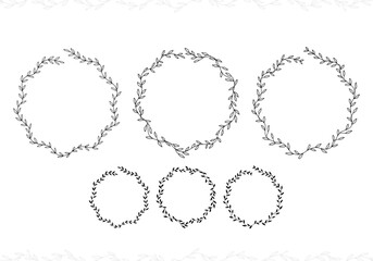 Obraz premium vector circle plant laurel wreath frame ornament decoration with aesthetic outline style for wedding invitation or rustic design