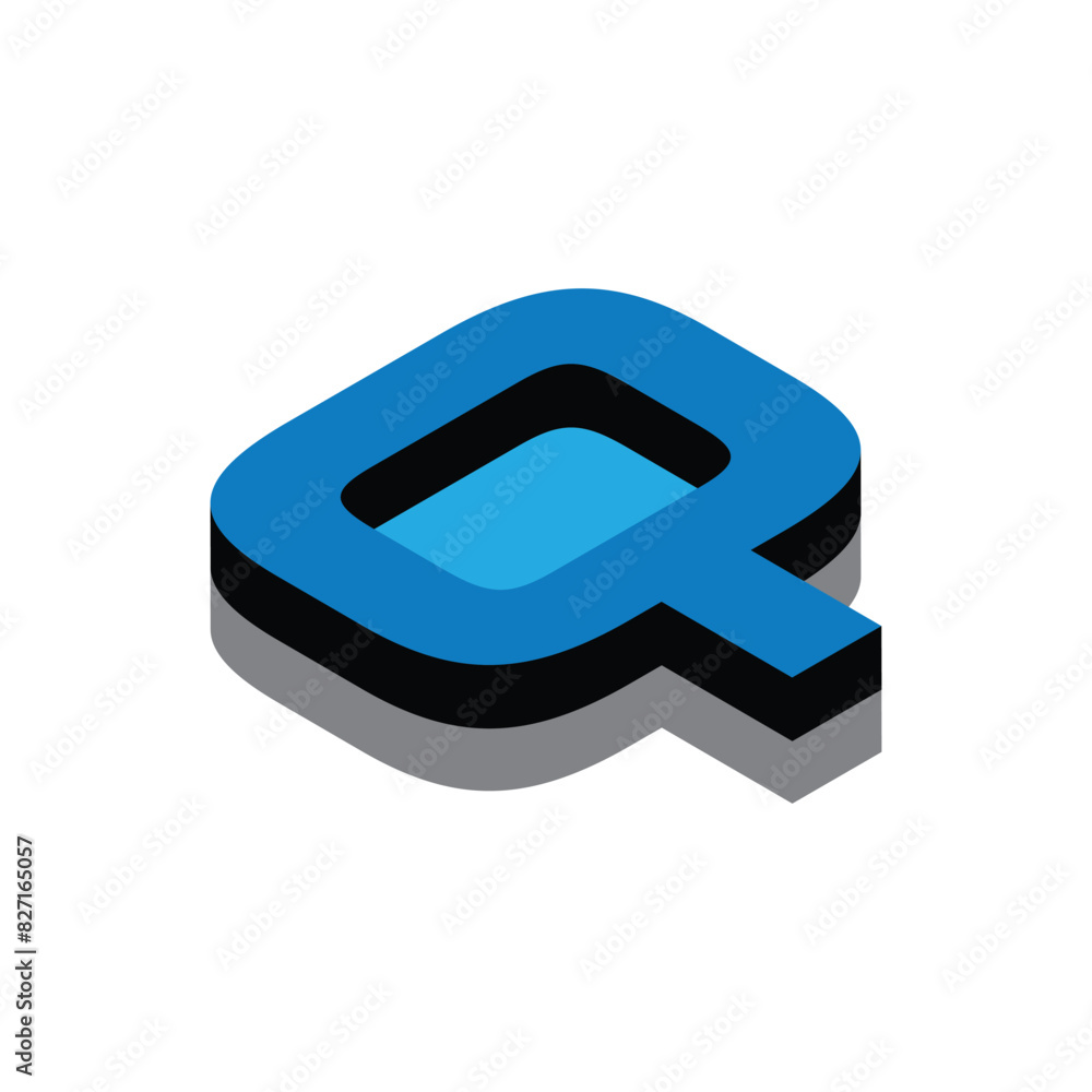 Poster this image is a simple logo of letter q in 3d block style in blue color on a white background