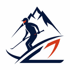 Skiing stylized vector art logo emblem template illustration