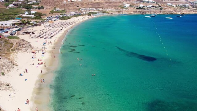 Mykonos, Greece - Paralia Kalo Livadi, a family beach with crystal and shallow water, peaceful and quiet.