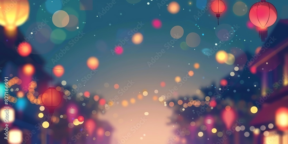 Poster blurred colorful bokeh lights. festive background with defocused lights.