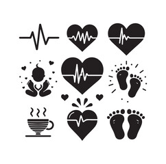 illustration of heart pulse with heart and baby feet