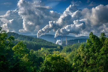 Serene Nature vs. Industrial Pollution: A Visual Paradox of Environmental Impact