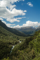 Fototapeta premium a view of landscape forest with Clouds at Pop's View Lookout, New Zealand