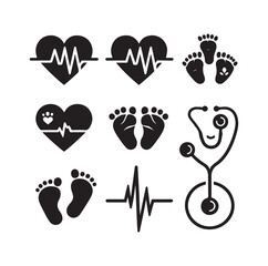 illustration of heart pulse with heart and baby feet