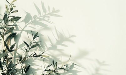 Naklejka premium Shadows of leaves and plants cast on a light background creating a silhouette.