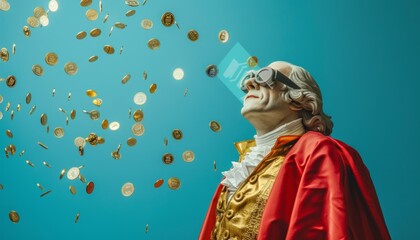 Fototapeta premium The Economics Master: Benjamin Franklin's Young Superhero Collage