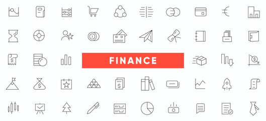 Business and finance line icons set. Company, business, money, bank, check, law, auction, exchange, payment, wallet, deposit, dollar outline icon collection. Thin outline icons pack.