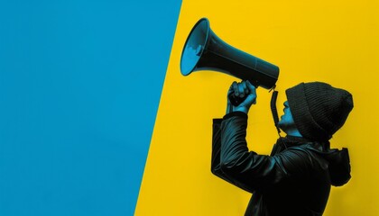 The Power of Protest: Arm Holding Megaphone in Stop War Ukraine Russian Invasion Collage