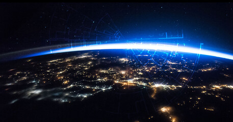 Worldwide fast internet network concept. Satellite Internet. The Fourth Industrial Revolution. 3d illustration