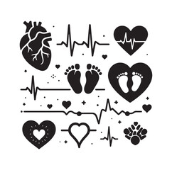 illustration of heart pulse with heart and baby feet