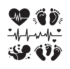 illustration of heart pulse with heart and baby feet