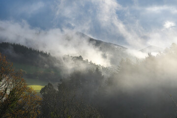 Foggy sunrise in the mountains