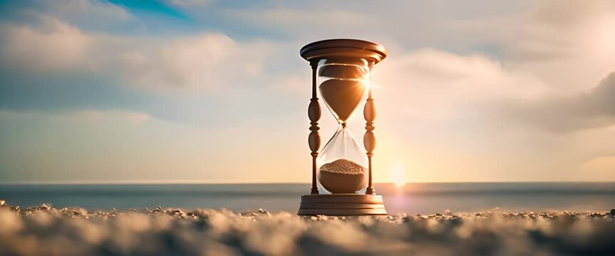 hourglass on sky blurred background