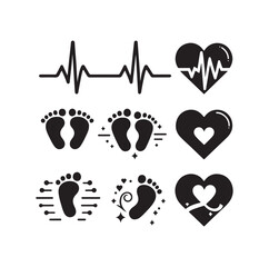 illustration of heart pulse with heart and baby feet