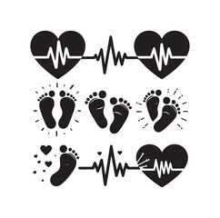 illustration of heart pulse with heart and baby feet