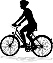 Bicyclist riding their bike and wearing a safety helmet in silhouette