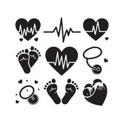 illustration of heart pulse with heart and baby feet