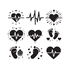 illustration of heart pulse with heart and baby feet