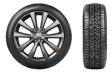 Obraz premium Collection car tires with alurim on free On isolated white background.
