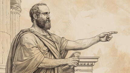 Fototapeta premium Apostle Paul in Athens, Preaching About 'Unknown God' at Areopagus, Biblical Illustration, Beige Background, Copyspace
