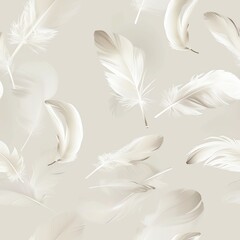 Obraz premium A serene image of soft feathers floating gently against a light background, creating a peaceful and minimalist aesthetic