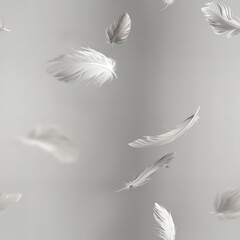 A serene image of soft feathers floating gently against a light background, creating a peaceful and minimalist aesthetic