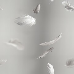 Naklejka premium A serene image of soft feathers floating gently against a light background, creating a peaceful and minimalist aesthetic