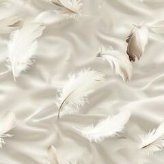 A serene image of soft feathers floating gently against a light background, creating a peaceful and minimalist aesthetic