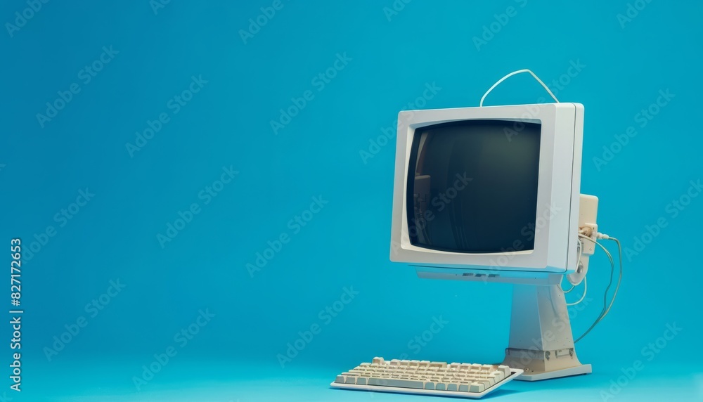 Fototapete Tech-Savvy Poster: Headless User Gets Addicted to Collage Template Advertisement on Computer Monitor