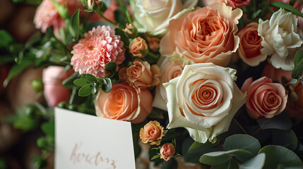 Elegant bouquet of flowers with a text card for a special occasion
