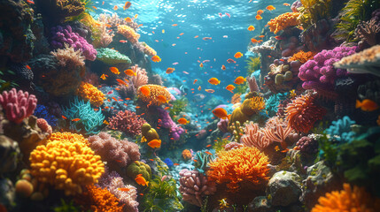 Ocean coral reef underwater. Sea world under water background. Beautiful view of sea life