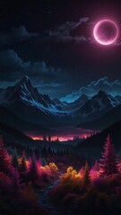 illustration of mountains with beautiful moon