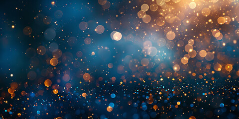 Obraz premium Festive bokeh lights with golden and blue hues creating a magical and celebratory atmosphere with shimmering orbs and soft focus 